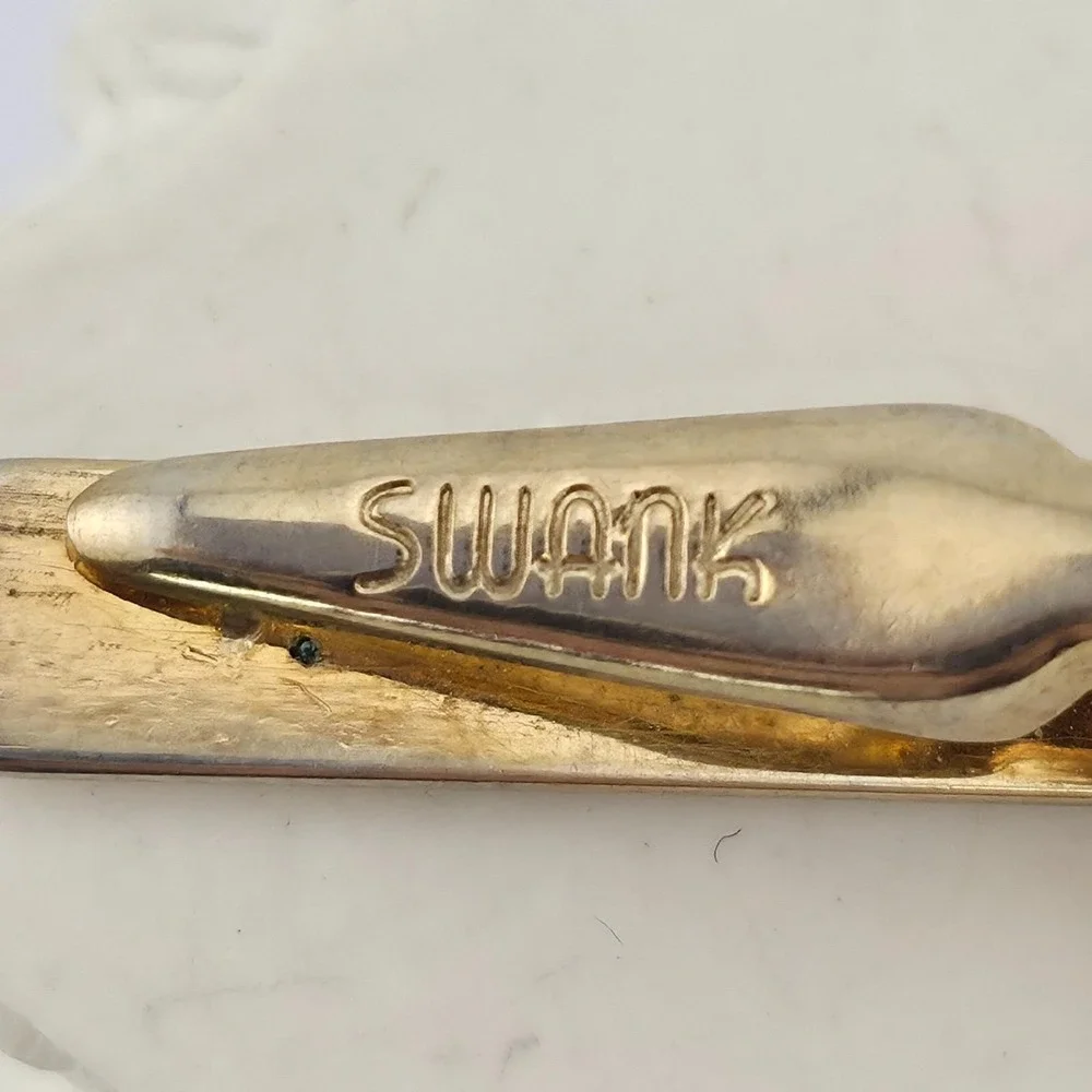 Vintage SWANK Tie Clip Tie Bar Tie Clasp Minimalist Textured Gold Tone FREE $HIP